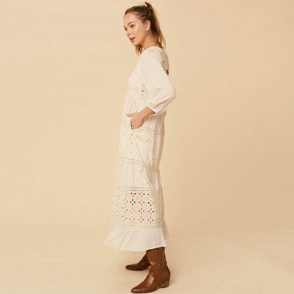 Listicle Pink Maxi Dress NWT • Rayon • Long Sleeve Boho Textured Embroidered - Picture 9 of 11